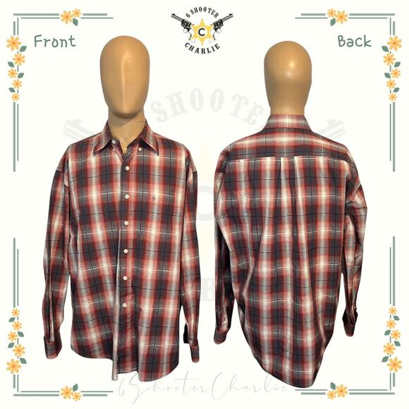 Stetson Button Down Long Sleeve Shirt Mens Large Red Gray Plaid Western - Picture 1 of 6